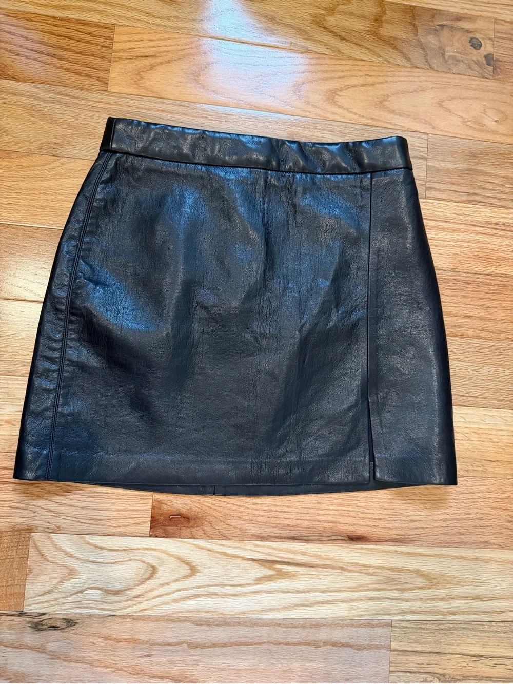 Aritzia Wilfred Patio Skirt Black Faux Leather Mini with Side Slit - Picture 2 of 7